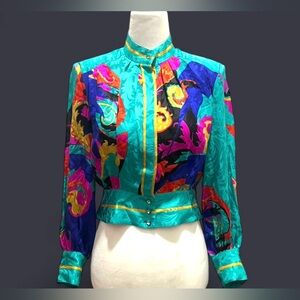VINTAGE 80’s UMI Collections by Anne Crimmins cropped silk blouse Size 4